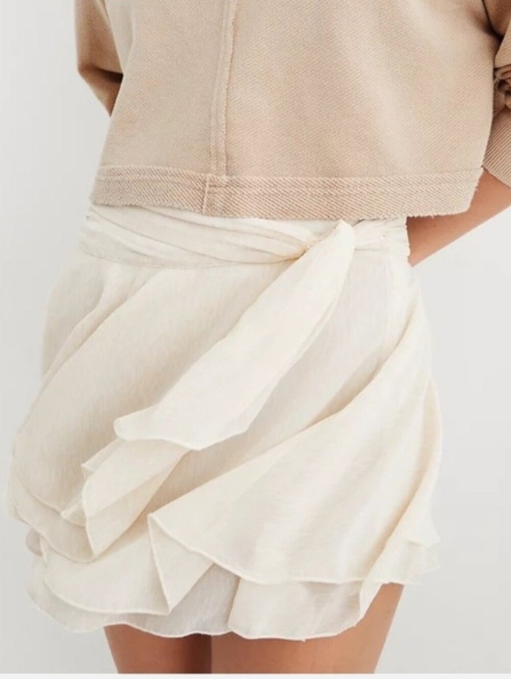 aerie Cream And White Layered Tie-Waist Mini Skirt, Women's, XS